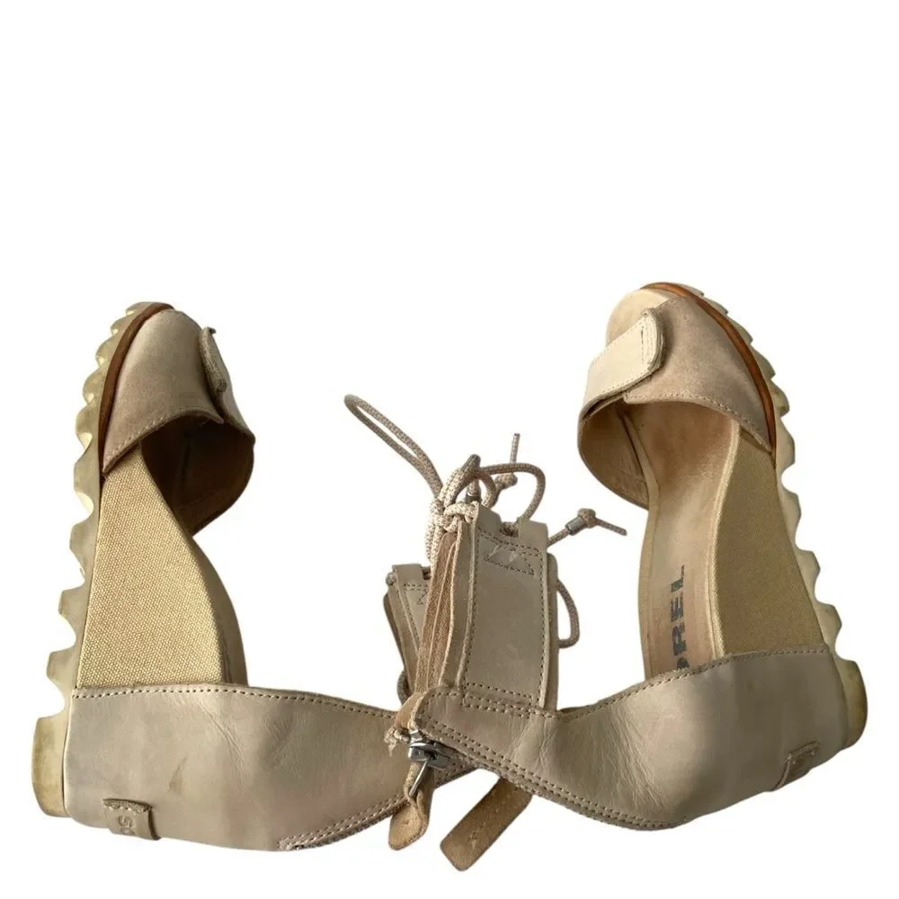Sorel Joanie Wedge Sandal Ankle Lace with Velcro Strap in Size 8